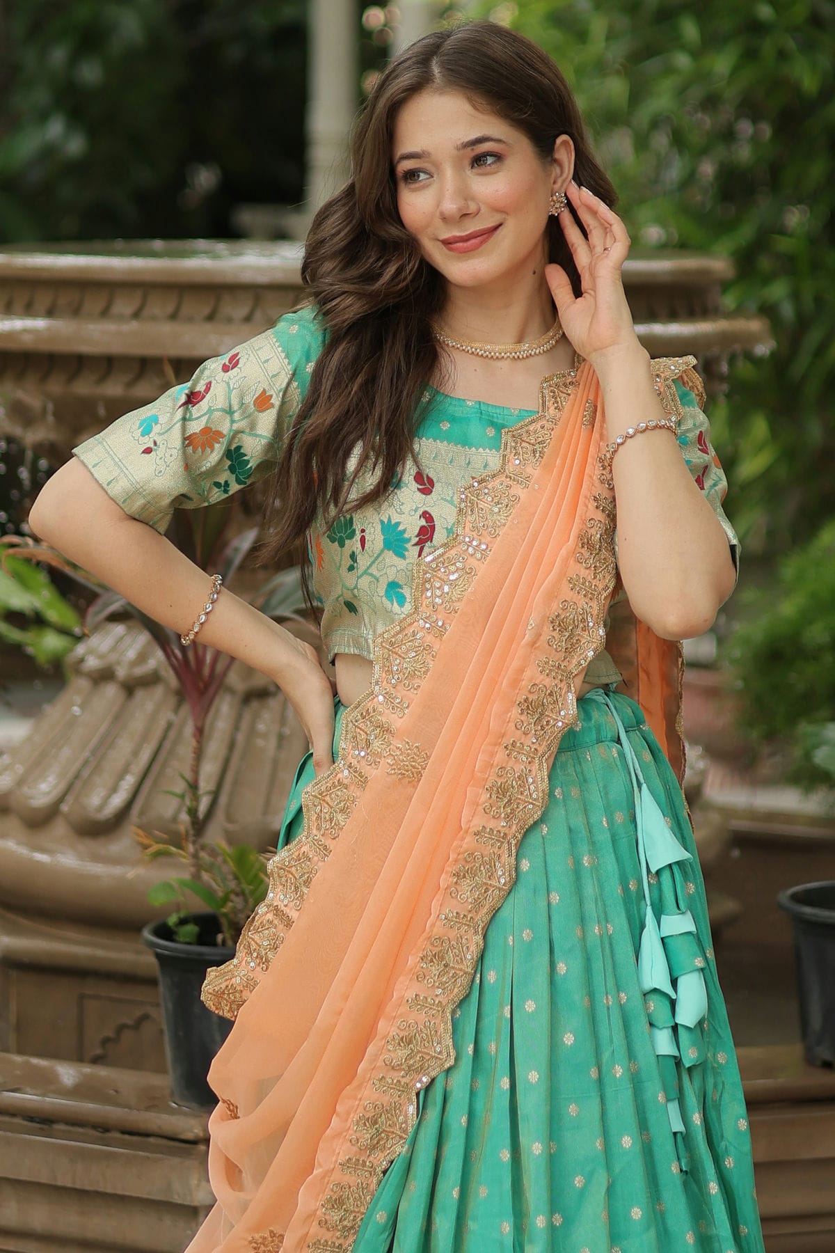 Sea Green Colour Cosmos Jacquard Embroidery Lehenga Choli VSLC1111391