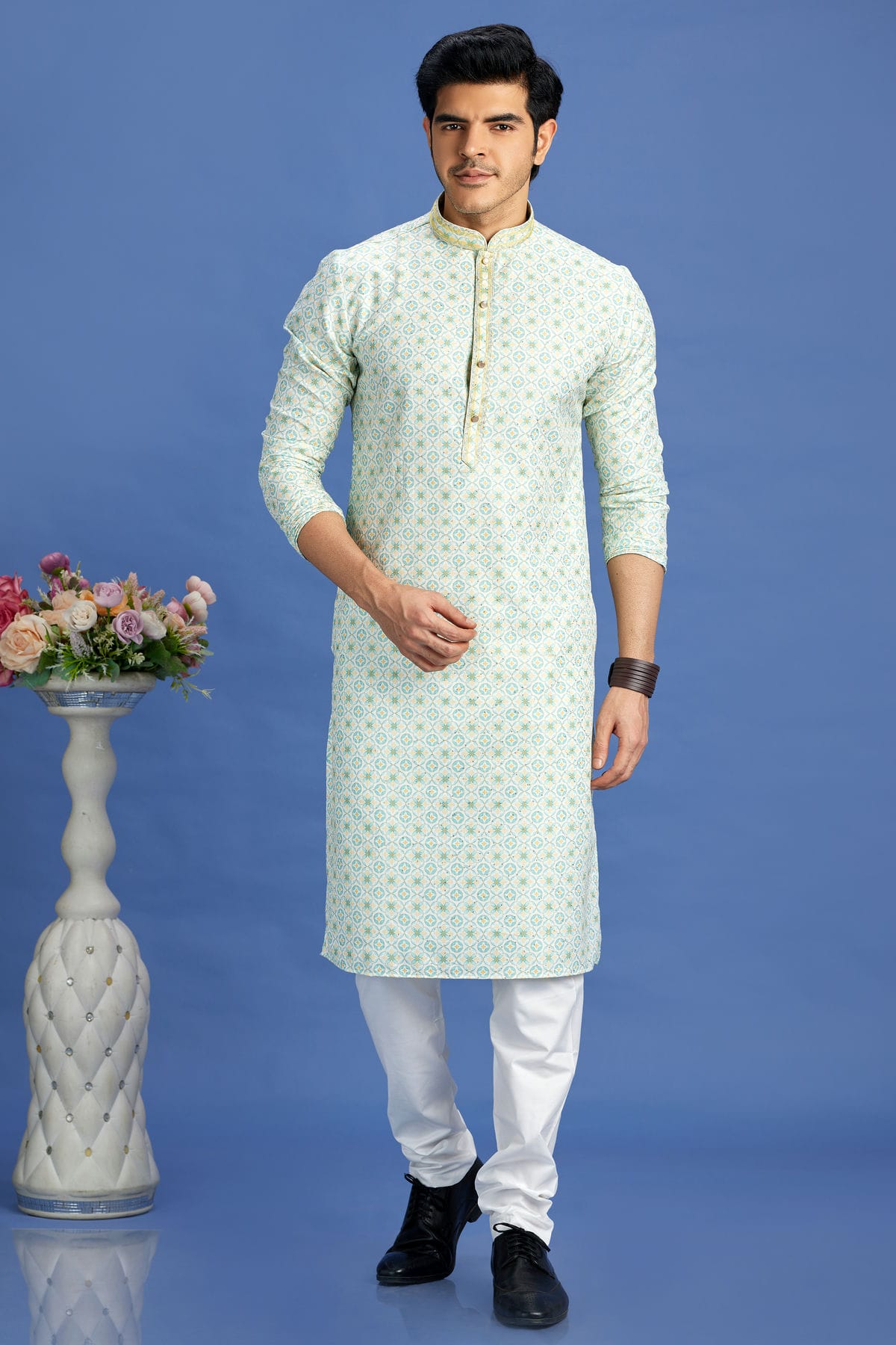 Sea Green Colour Cotton Pintex Work Kurta Pajama VSKP1230161
