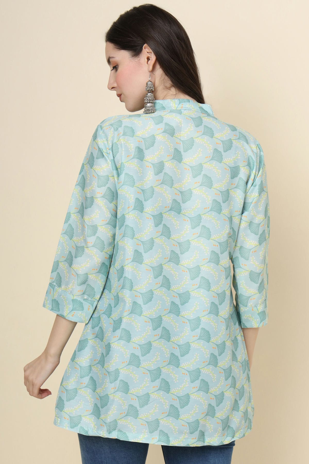 Sea Green Colour Cotton Printed Work Readymade Top VSTP1110788
