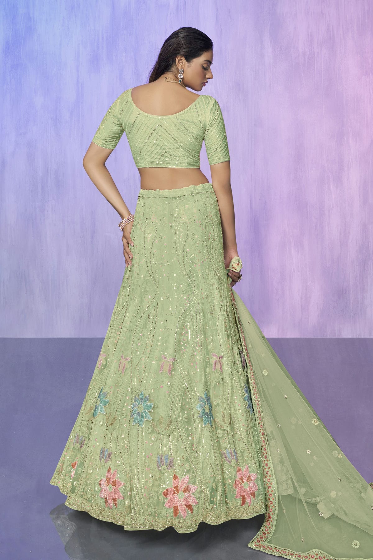 Sea Green Colour Embroidery Net Lehenga Choli VSLD1080742