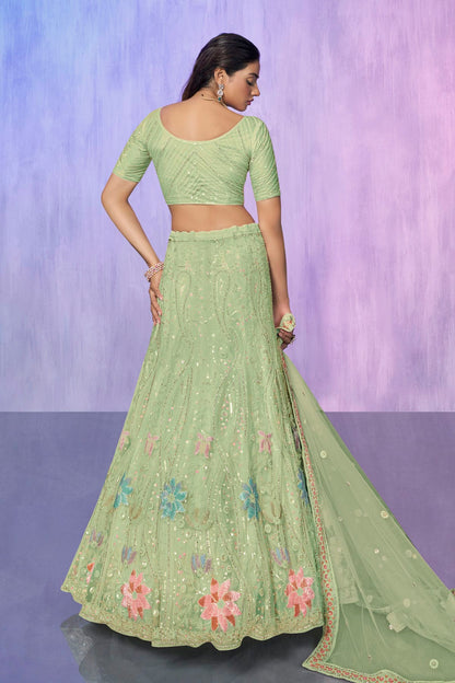 Sea Green Colour Embroidery Net Lehenga Choli VSLD1080742