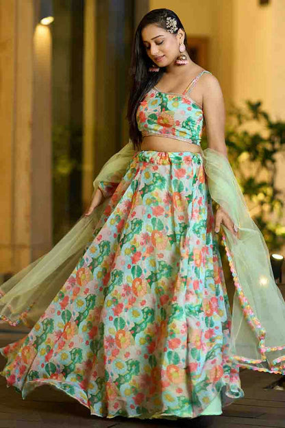 Sea Green Colour Georgette Semi Stitched Lehenga Choli VSLC1170100