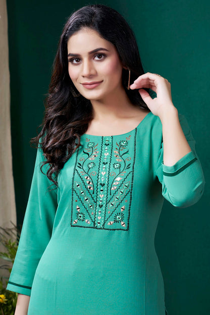Sea Green Colour Maaza Cotton Kurta And Pant Set VSKR1111339