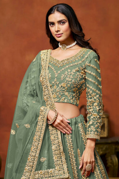 Sea Green Colour Net Lehenga Choli VSLC1050646