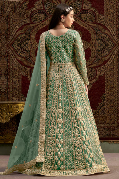 Sea Green Colour Net Semi Stitched Anarkali Suit VSSM1050658