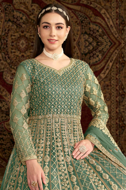 Sea Green Colour Net Semi Stitched Anarkali Suit VSSM1050658