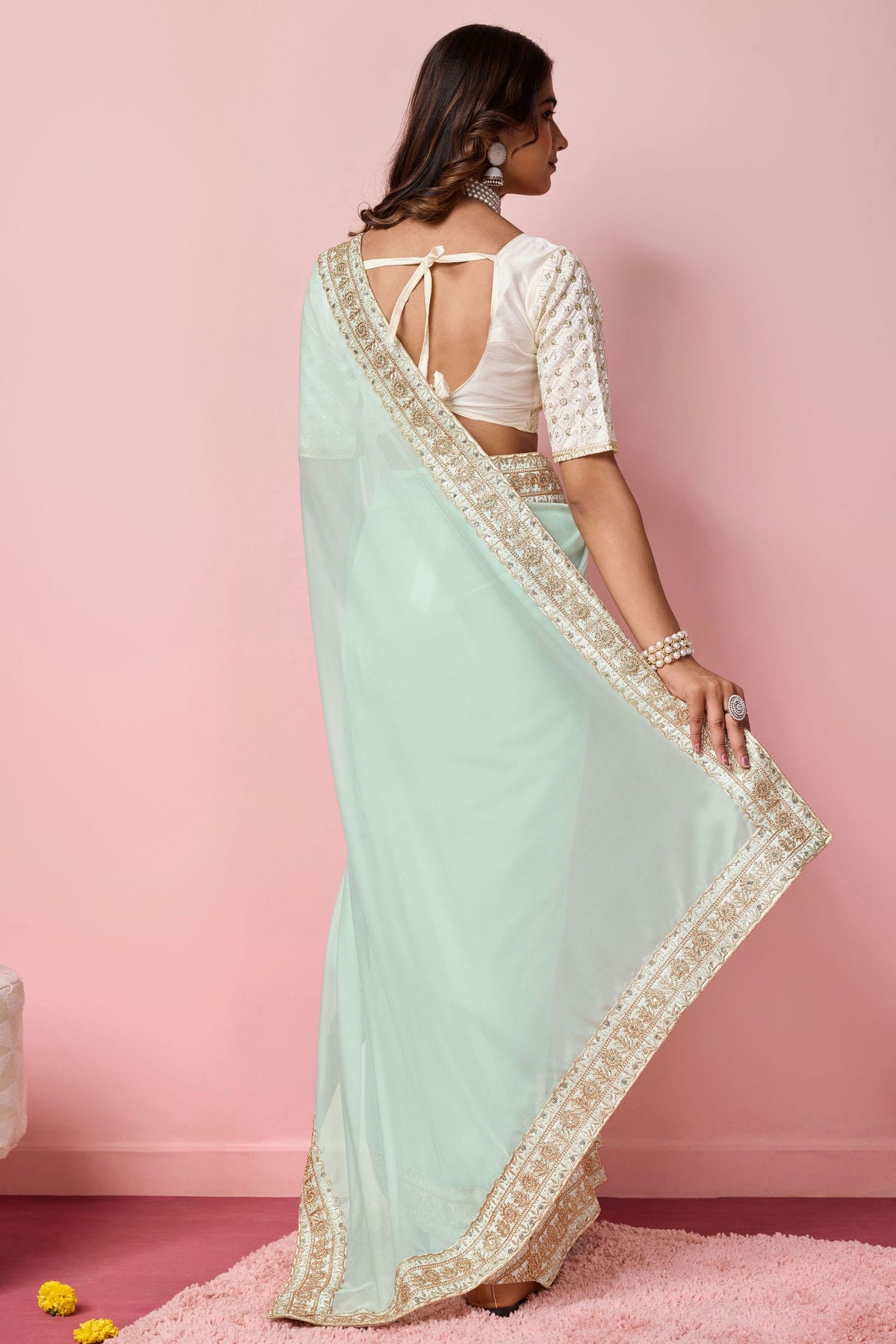 Sea Green Colour Organza Designer Saree