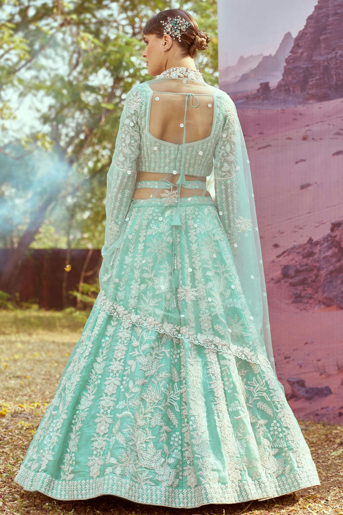 Sea Green Colour Organza Embroidery Lehenga Choli VSLC1111398