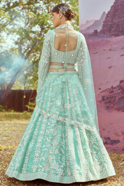 Sea Green Colour Organza Embroidery Lehenga Choli VSLC1111398