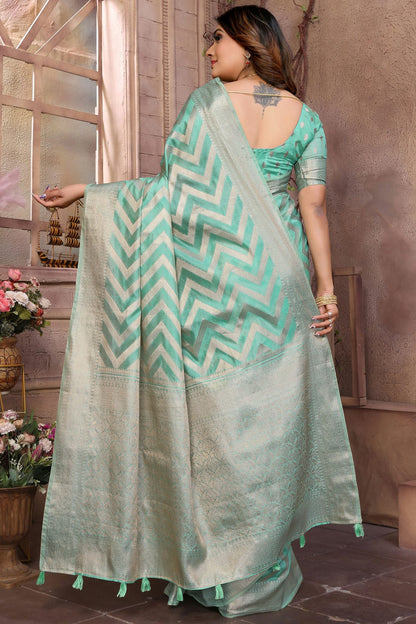 Sea Green Colour Organza Saree