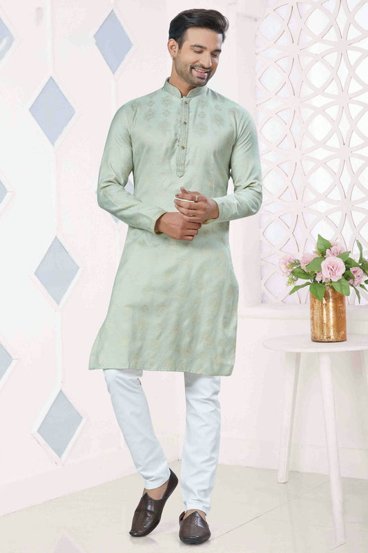 Sea Green Colour Pintex Work and Woven Jacquard Silk Kurta Pajama VSKP1113403