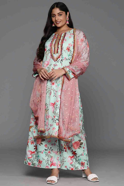 Sea Green Colour Poly Crepe Stitched Palazzo Pant Suit VSSS1113797