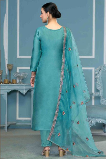 Sea Green Colour Roman Cotton Pant Style Suit VSSM1113259
