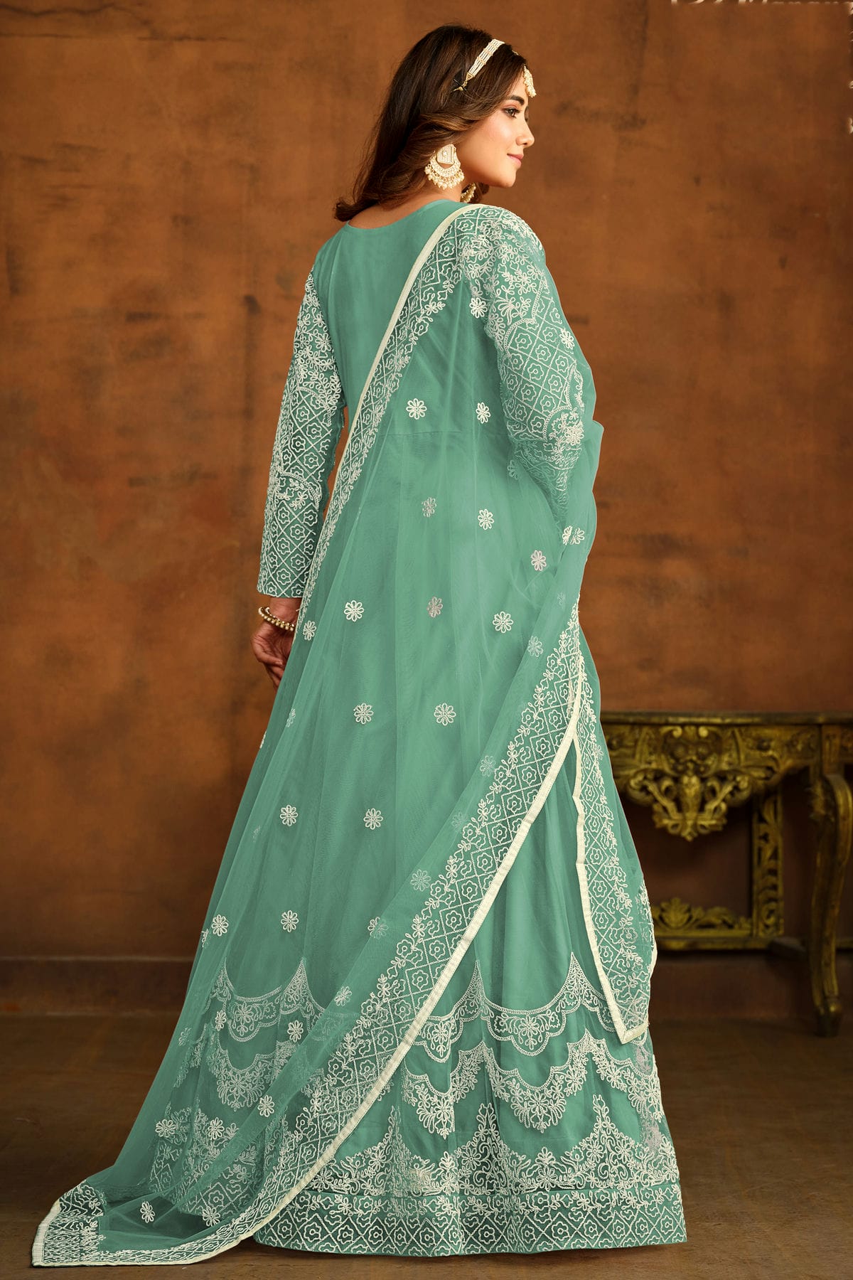 Sea Green Colour Semi Stitched Net Anarkali Suit VSSM1050442