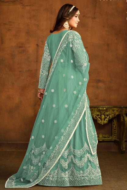 Sea Green Colour Semi Stitched Net Anarkali Suit VSSM1050442