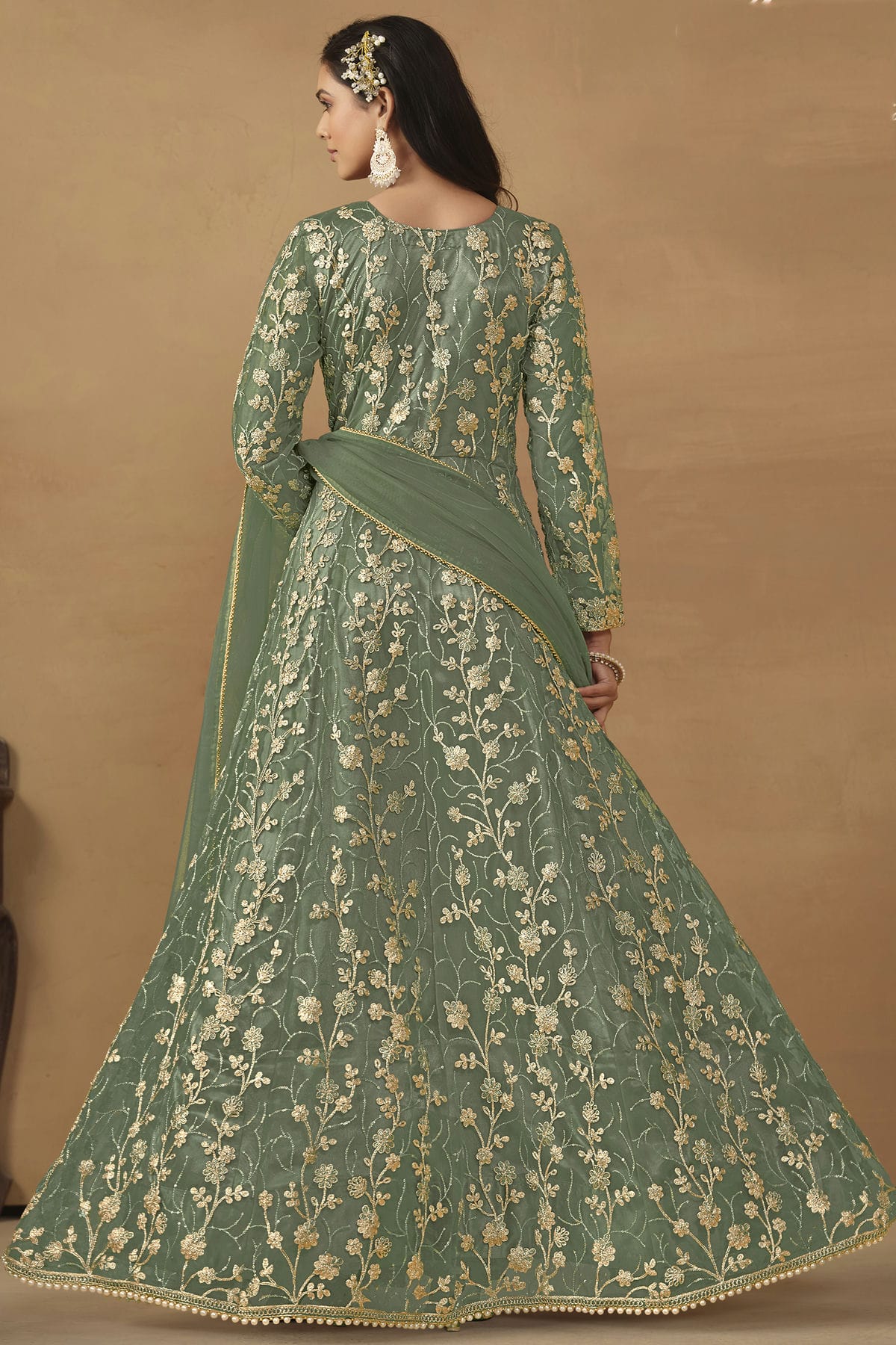 Sea Green Colour Semi Stitched Net Pant Style Suit VSSM1050470