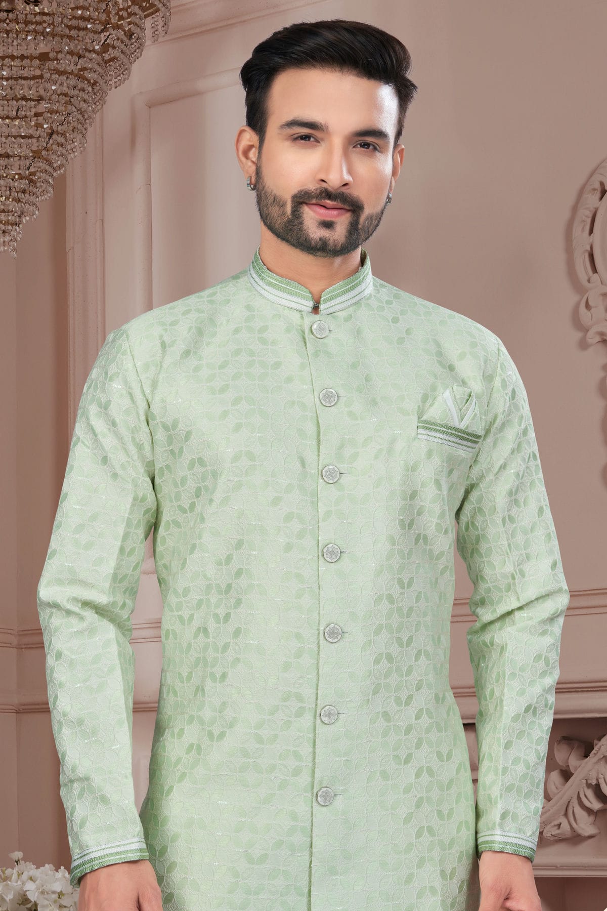 Sea Green Colour Silk Dupion Sherwani VSSH1040621