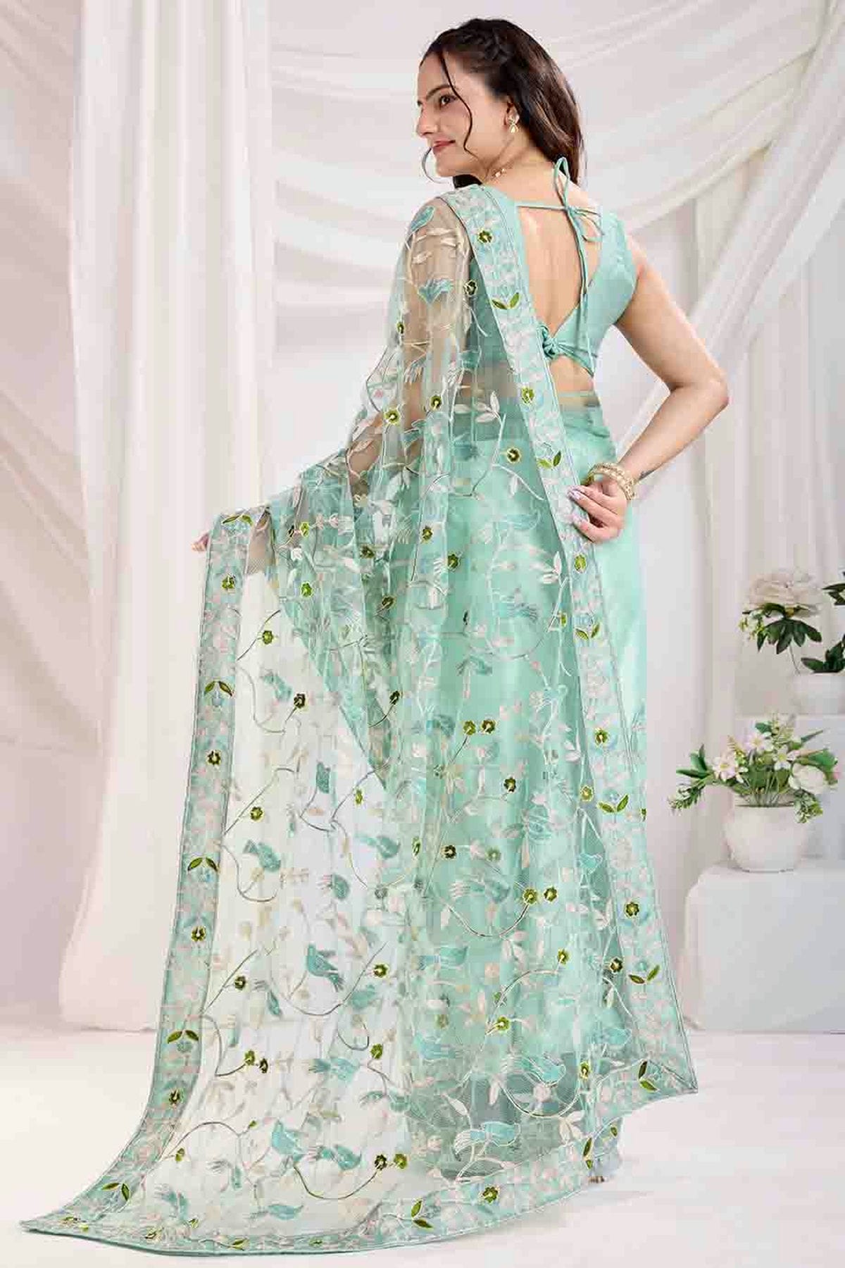 Sea Green Colour Soft Net Designer Saree VSSD1112859