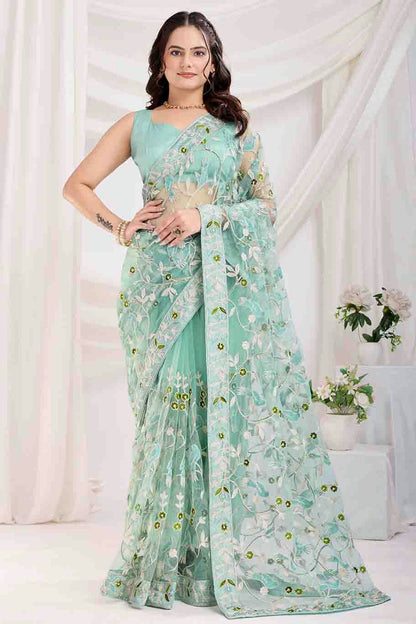 Sea Green Colour Soft Net Designer Saree VSSD1112859