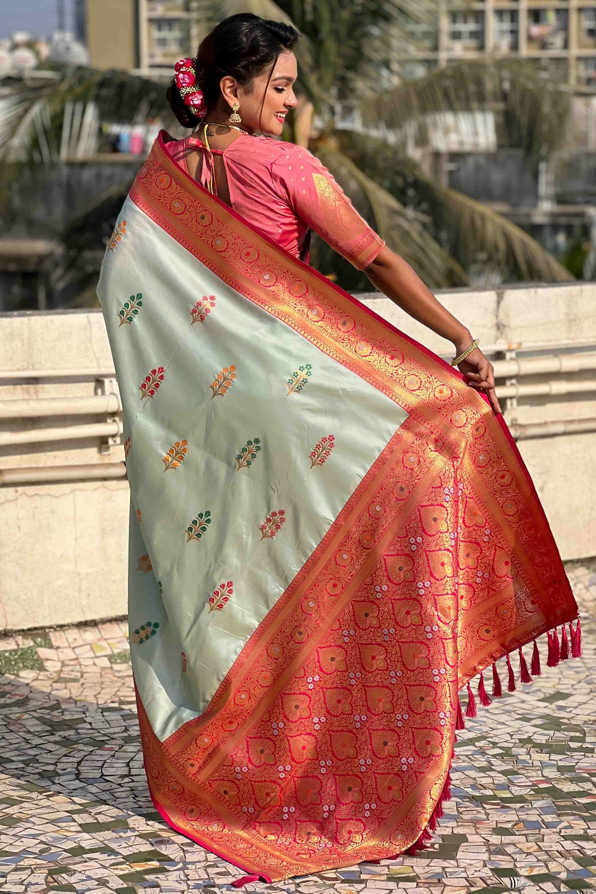 Sea Green Colour Soft Silk Meenakari Work Traditional Saree VSSD1113579