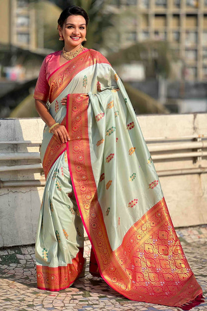Sea Green Colour Soft Silk Meenakari Work Traditional Saree VSSD1113579