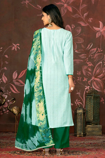 Sea Green Colour Unstitched Cambric Cotton Plazzo Pant Suit VSUS1160830