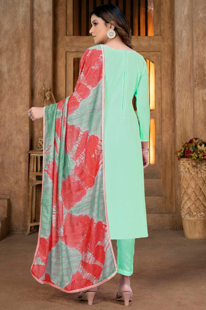 Sea Green Colour Unstitched Georgette Pant Style Suit VSUS1160858