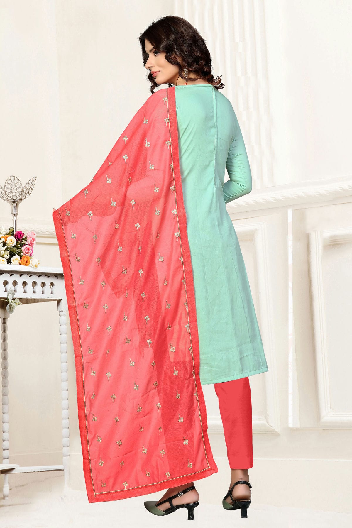 Sea Green Colour Unstitched Glass Cotton Straight Suit VSUS1160873