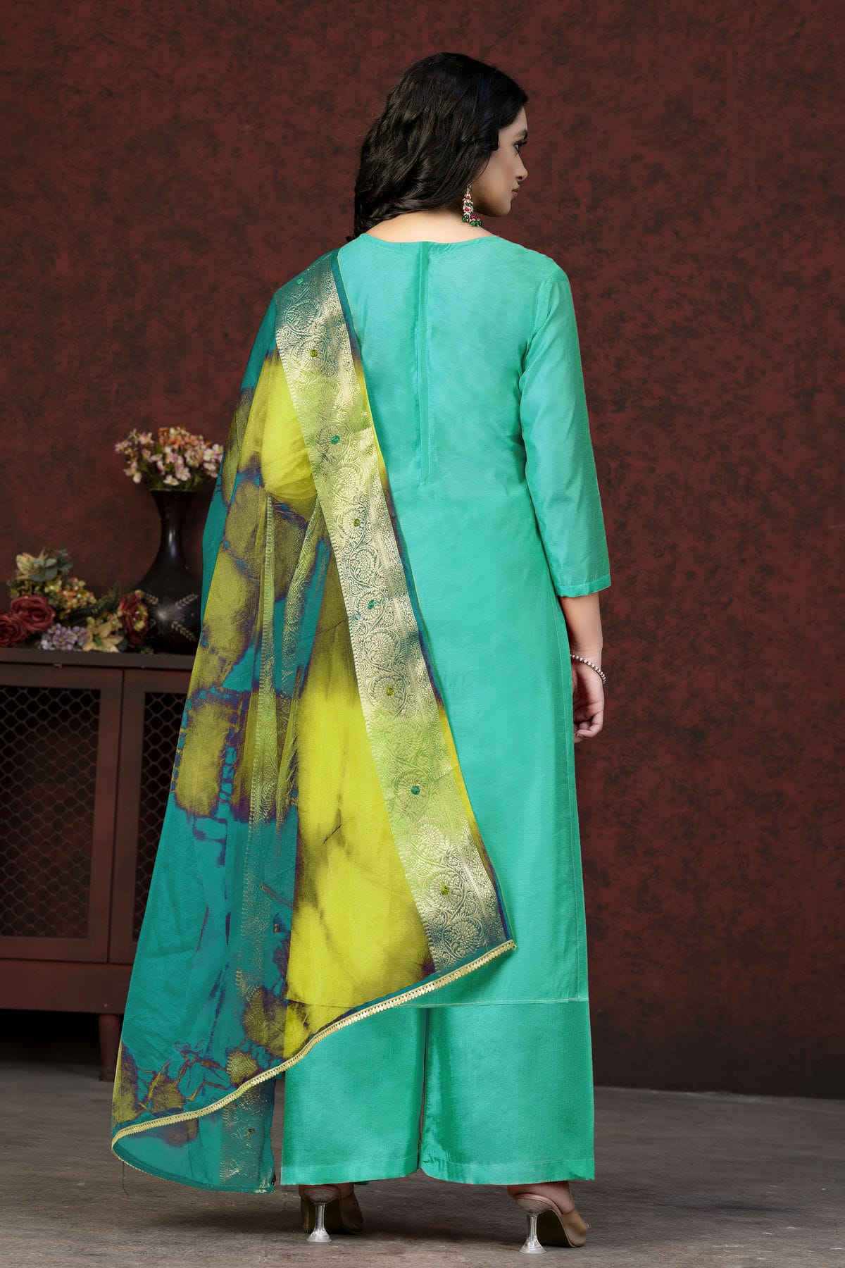 Sea Green Colour Unstitched Modal Chanderi Palazzo Pant Suit VSUS1160924