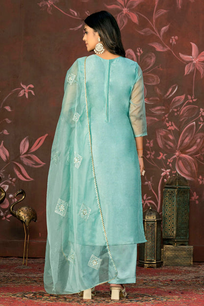 Sea Green Colour Unstitched Pure Organza Straight Suit VSUS1161351