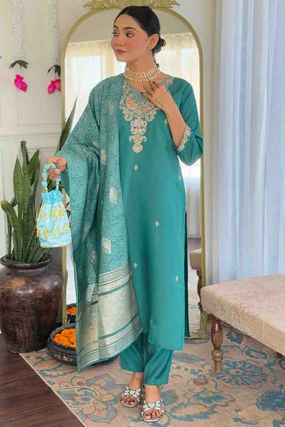 Sea Green Colour Viscose Chanderi Embroidery Pant Style Suit VSSS1113648