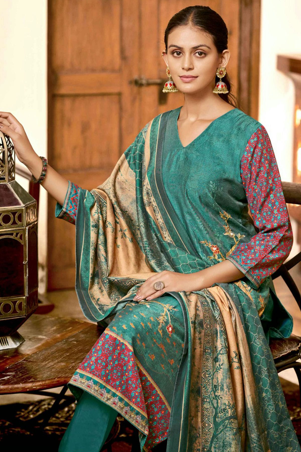 Sea Green Colour Viscose Silk Stitched Suit