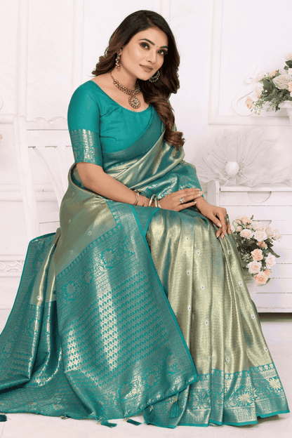 Sea Green Colour Woven Work Pure Banarasi Tissue Silk Traditional Saree