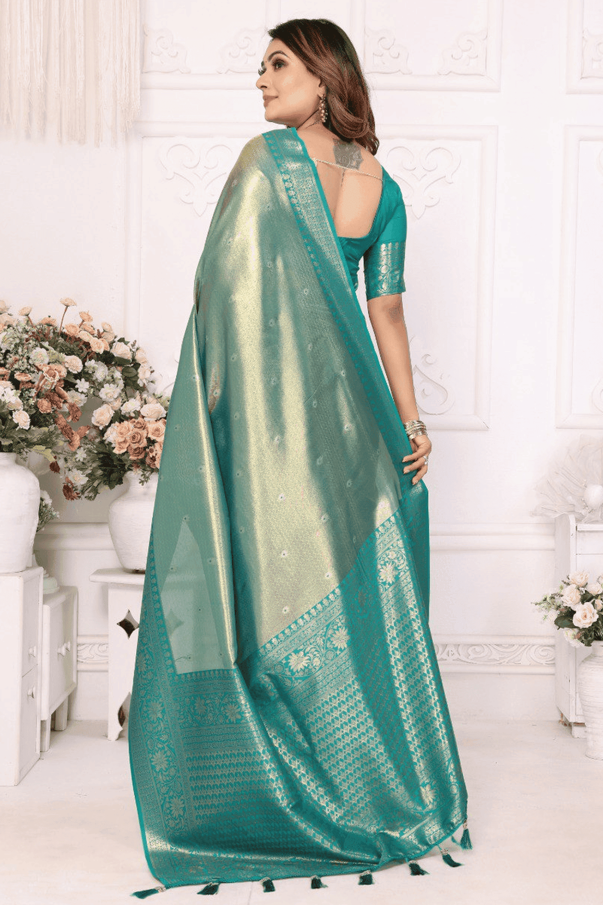 Sea Green Colour Woven Work Pure Banarasi Tissue Silk Traditional Saree