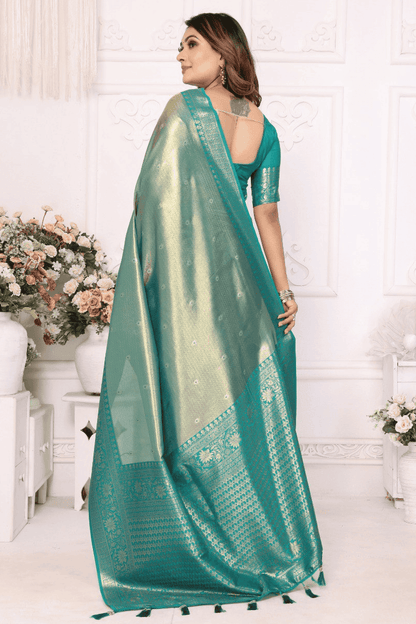 Sea Green Colour Woven Work Pure Banarasi Tissue Silk Traditional Saree
