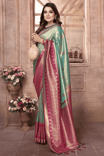 Sea Green Colour Woven Work Pure Banarasi Tissue Silk Traditional Saree