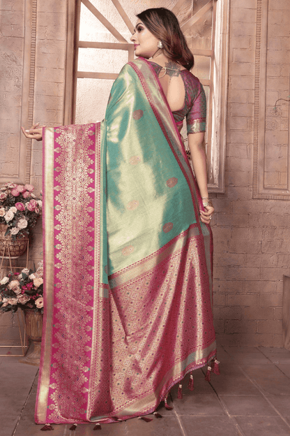 Sea Green Colour Woven Work Pure Banarasi Tissue Silk Traditional Saree