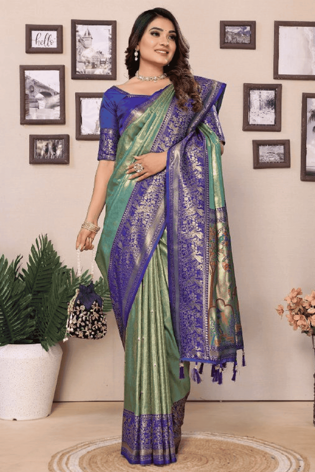 Sea Green Colour Woven Work Pure Banarasi Tissue Silk Traditional Saree