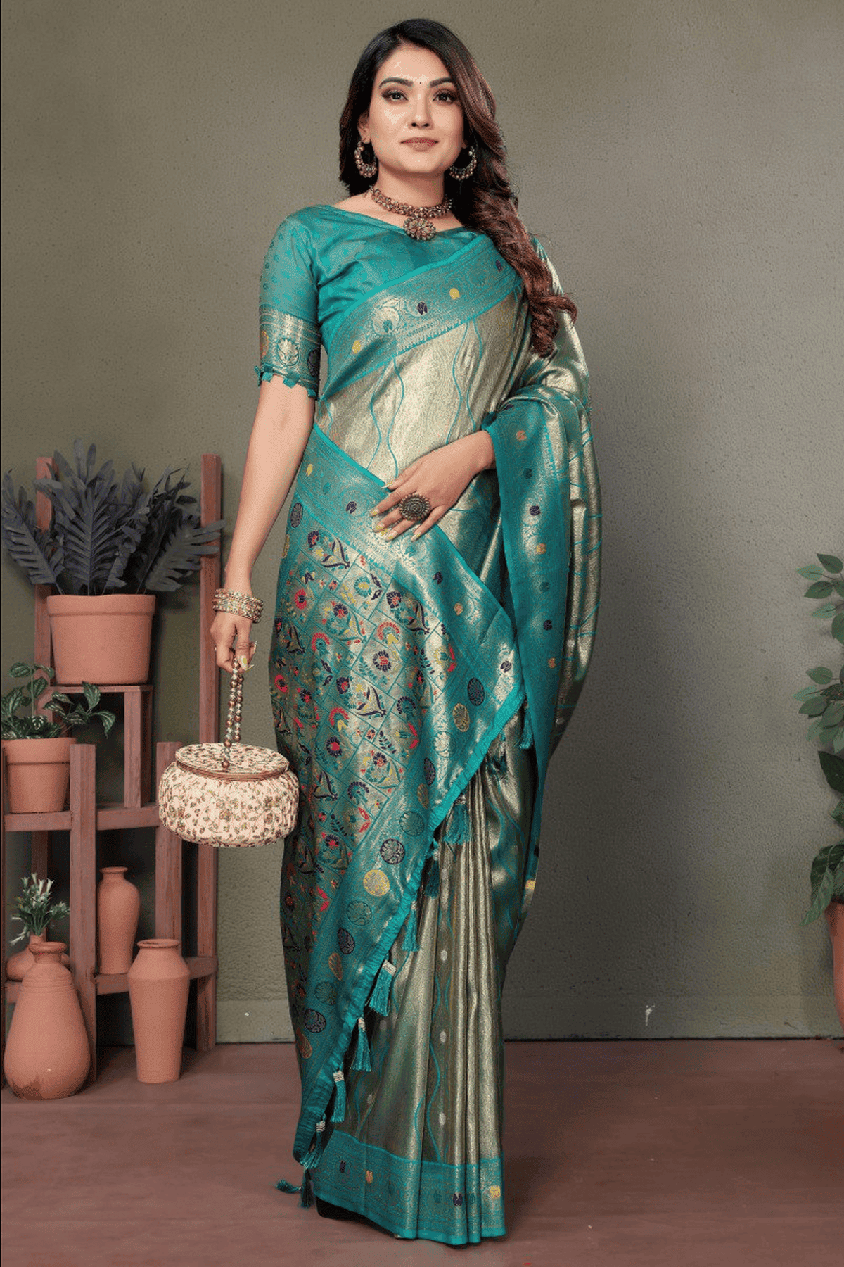 Sea Green Colour Woven Work Pure Banarasi Tissue Silk Traditional Saree