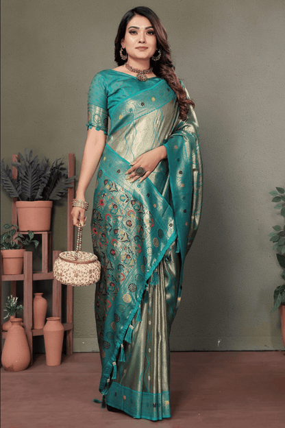 Sea Green Colour Woven Work Pure Banarasi Tissue Silk Traditional Saree