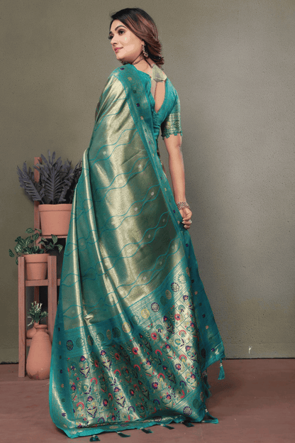 Sea Green Colour Woven Work Pure Banarasi Tissue Silk Traditional Saree