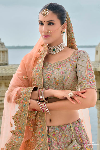 Sea Green Embroidery Silk Lehenga Choli VSLC1290133