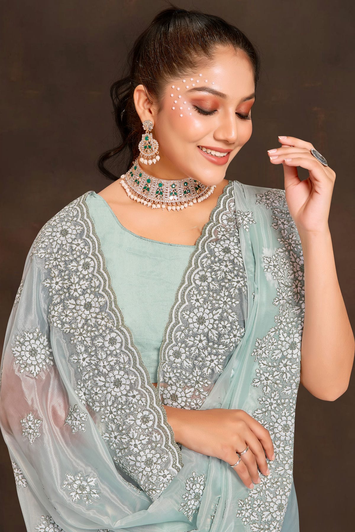 Sea Green Colour Organza Saree VSSD1090956