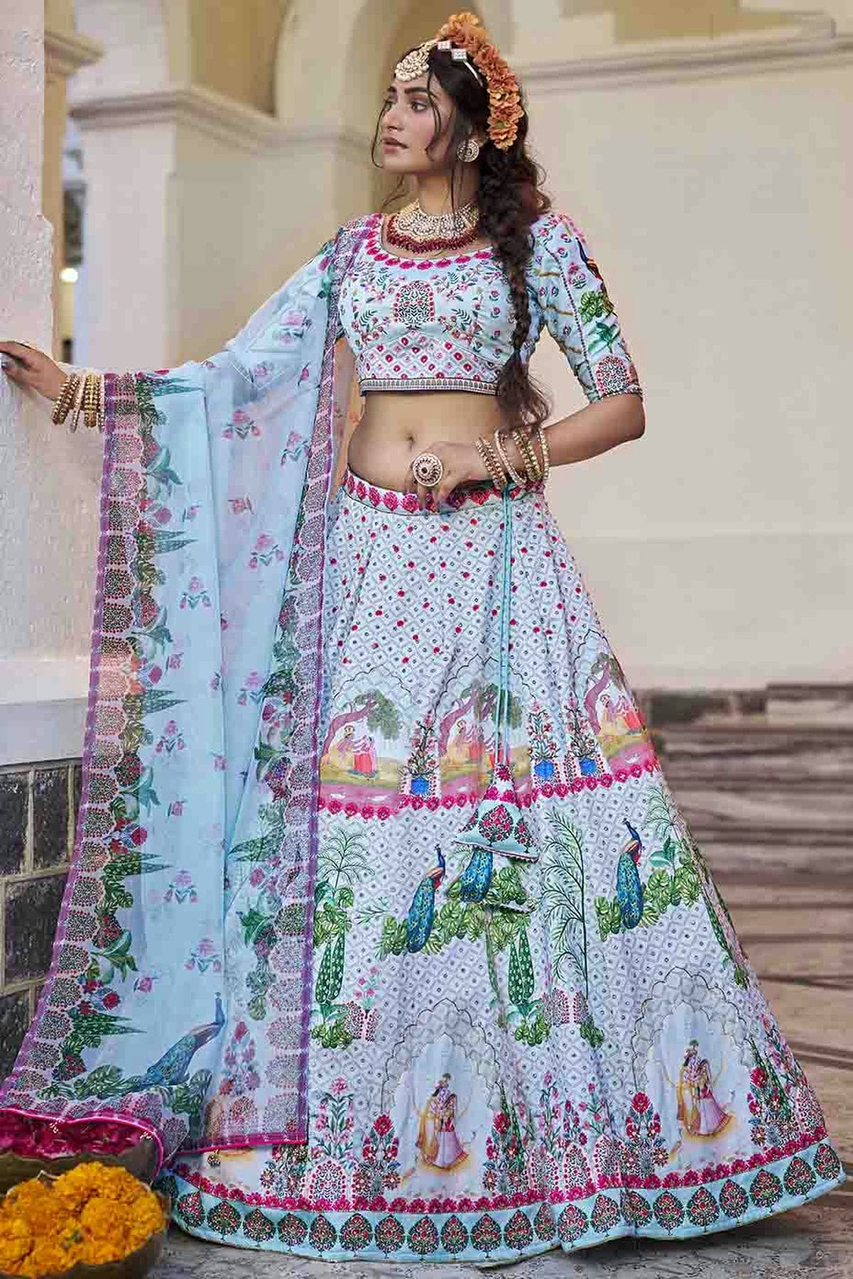 Sky Blue Colour Art Silk Printed and Hand Work Lehenga Choli VSLC1080971