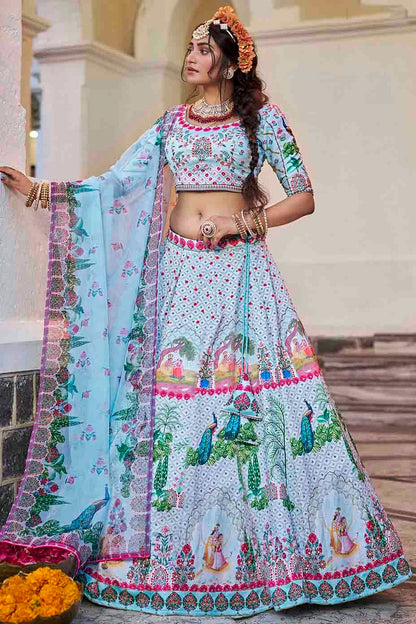 Sky Blue Colour Art Silk Printed and Hand Work Lehenga Choli VSLC1080971
