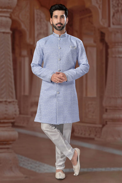 Sky Blue Colour Banarasi Jacquard Sherwani VSSH1040557
