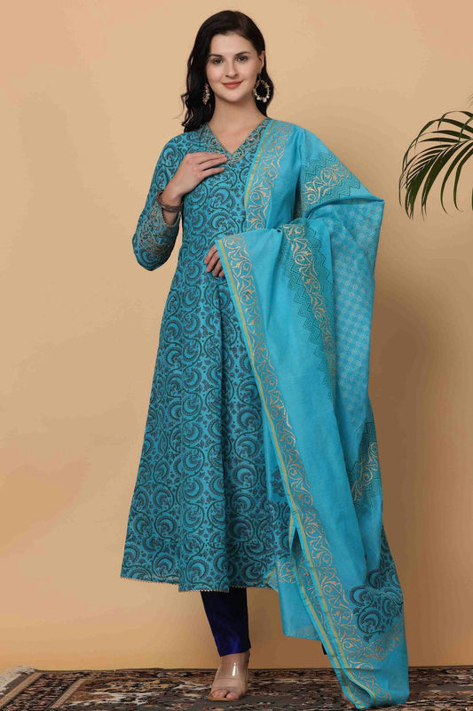 Sky Blue Colour Chanderi Stitched Suit VSSS1112914
