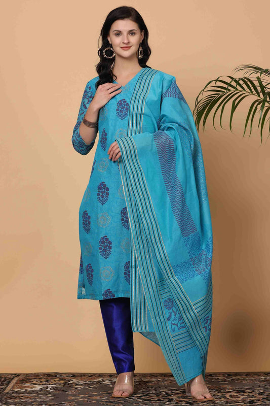 Sky Blue Colour Chanderi Stitched Suit VSSS1112918