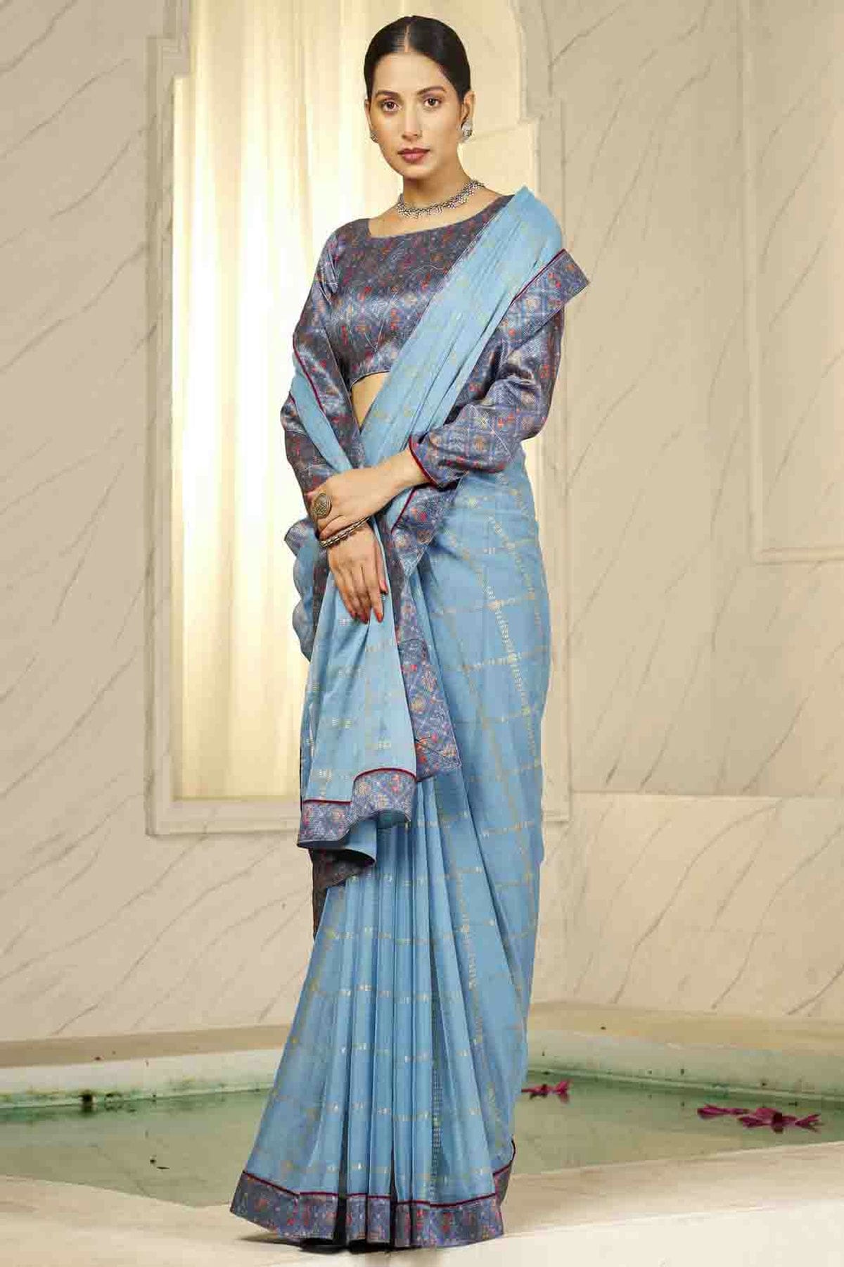 Sky Blue Colour Chiffon Digital Foil Printed Designer Saree VSSD1113609
