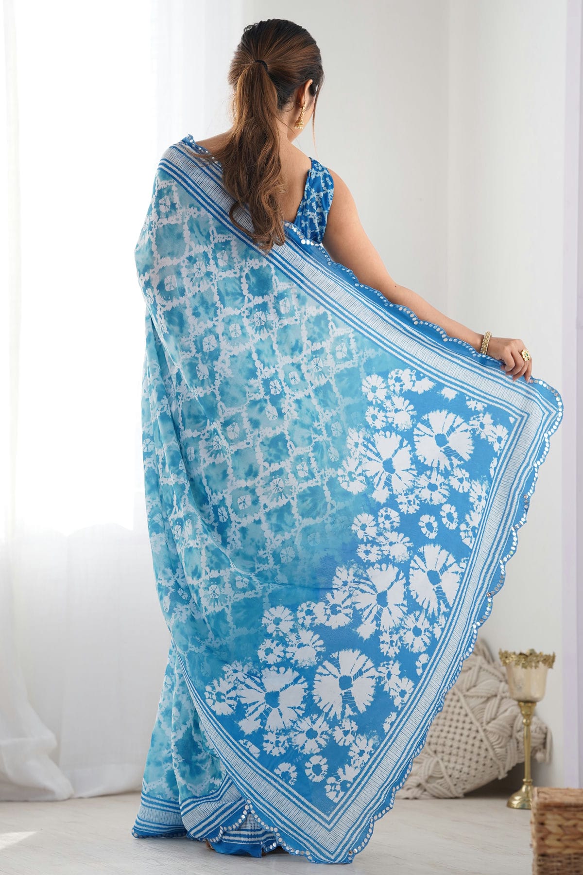 Sky Blue Colour Chinon Printed Saree VSSD1112084